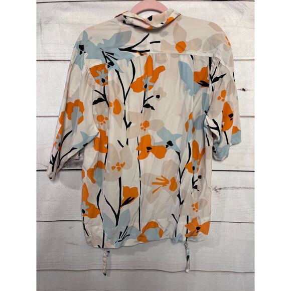 dvf diane von furstenburg silk top size 6 orange flowers beige - Picture 7 of 7
